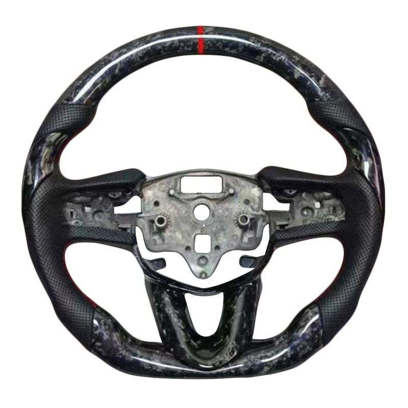 Fibre de carbone forgée + Cuir perforé + Grip + Bande rouge