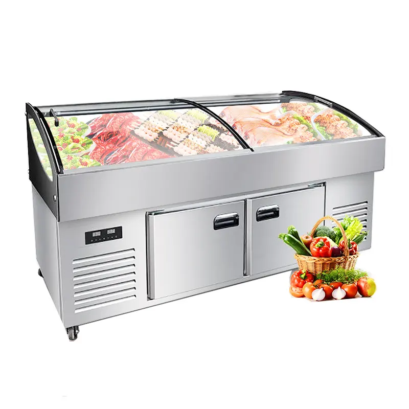 Commercial food dishes show display chiller display fridge freezer and refrigerator with top sliding glass door