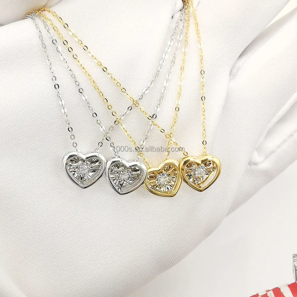 Vendita calda Classic Real 18K Solid Gold Natural Dancing Diamond Heart Shape collana con ciondolo gioielli per le donne