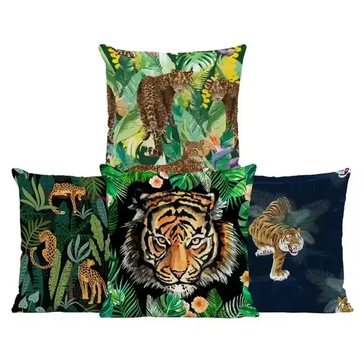 Tropical Jungle Tiger Leopard Animal Pattern Impreso Throw Pillow Cover para sofá dormitorio