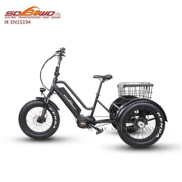 Sobowo Fabriek Directe Verkoop 20 Inch Lading Elektrische Driewieler Drie Wielen Elektrische Fiets Mid Drive Enduro Trike 500W 750W 1000W