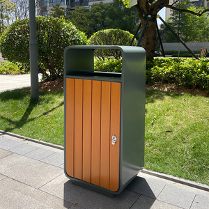 Contenedor de basura público de diseño, cubo de basura de madera, acero inoxidable, recubrimiento en polvo duradero, cubo de basura terminado, tapa y bloqueo - Product Image 5