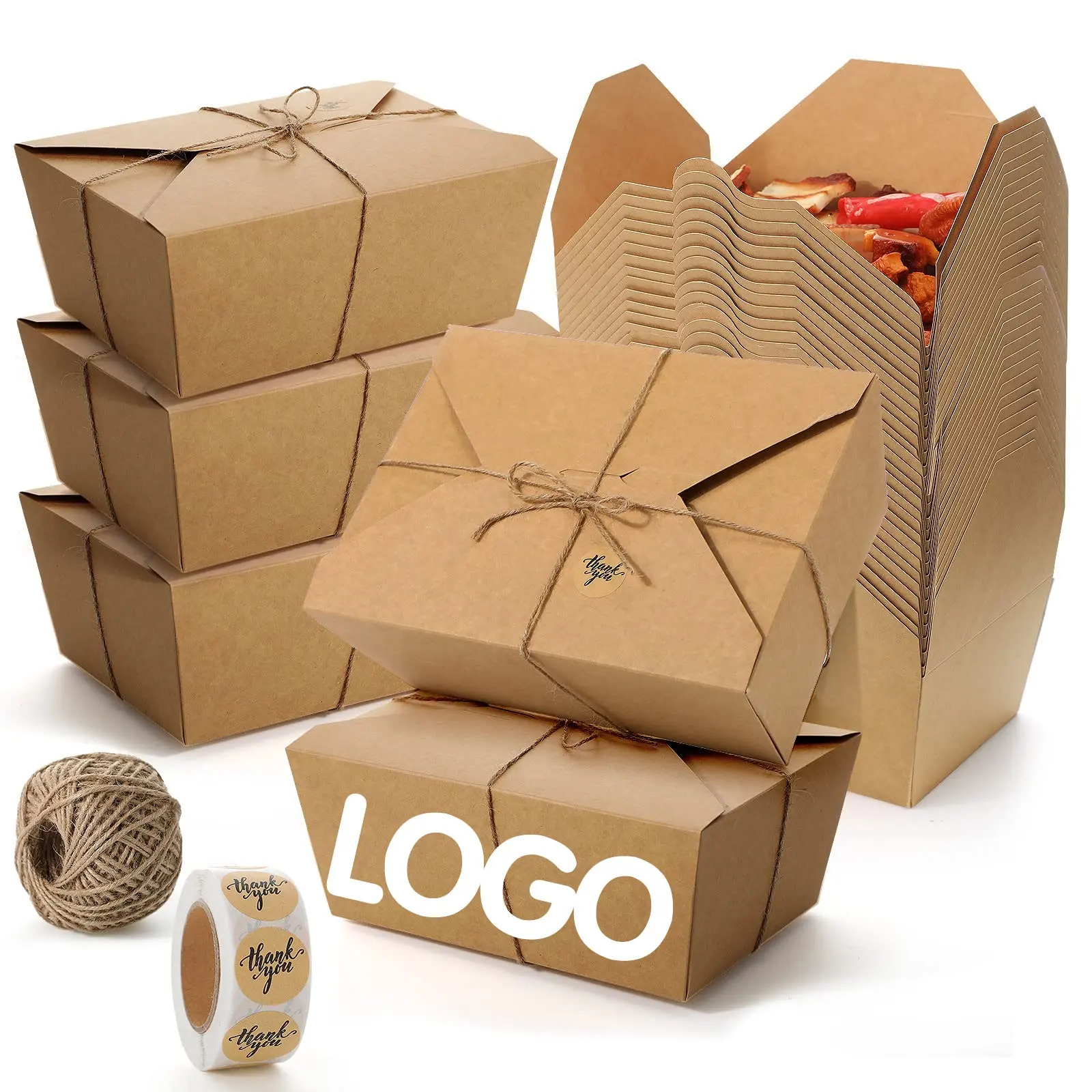 Cajas biodegradables para llevar de comida rápida, cajas contenedoras de papel Kraft, pollo frito para llevar, fiambreras de papel para llevar, al por mayor