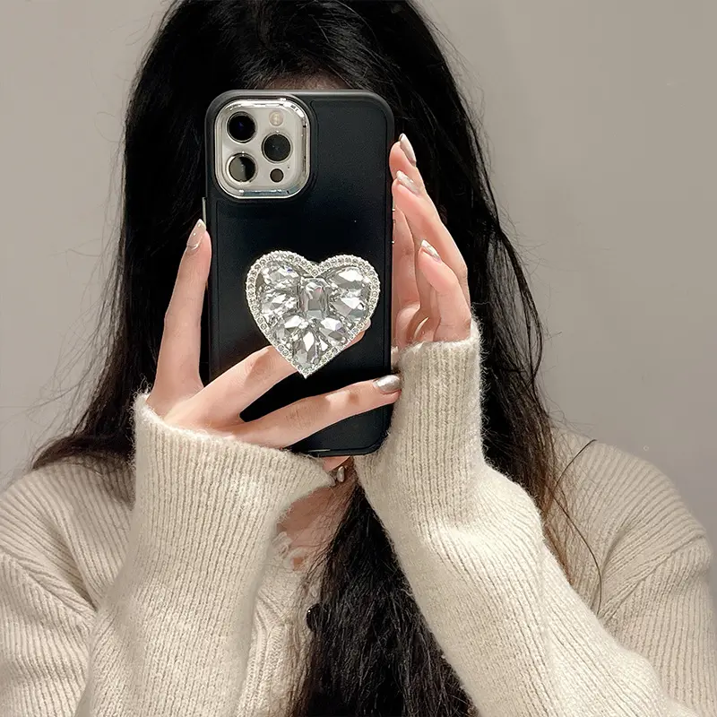 Grande amor Diamante galvaniza Suporte Soft Silicone Celular mais Capa Do Caso Para iphone 14 15 13 12 11 pro max