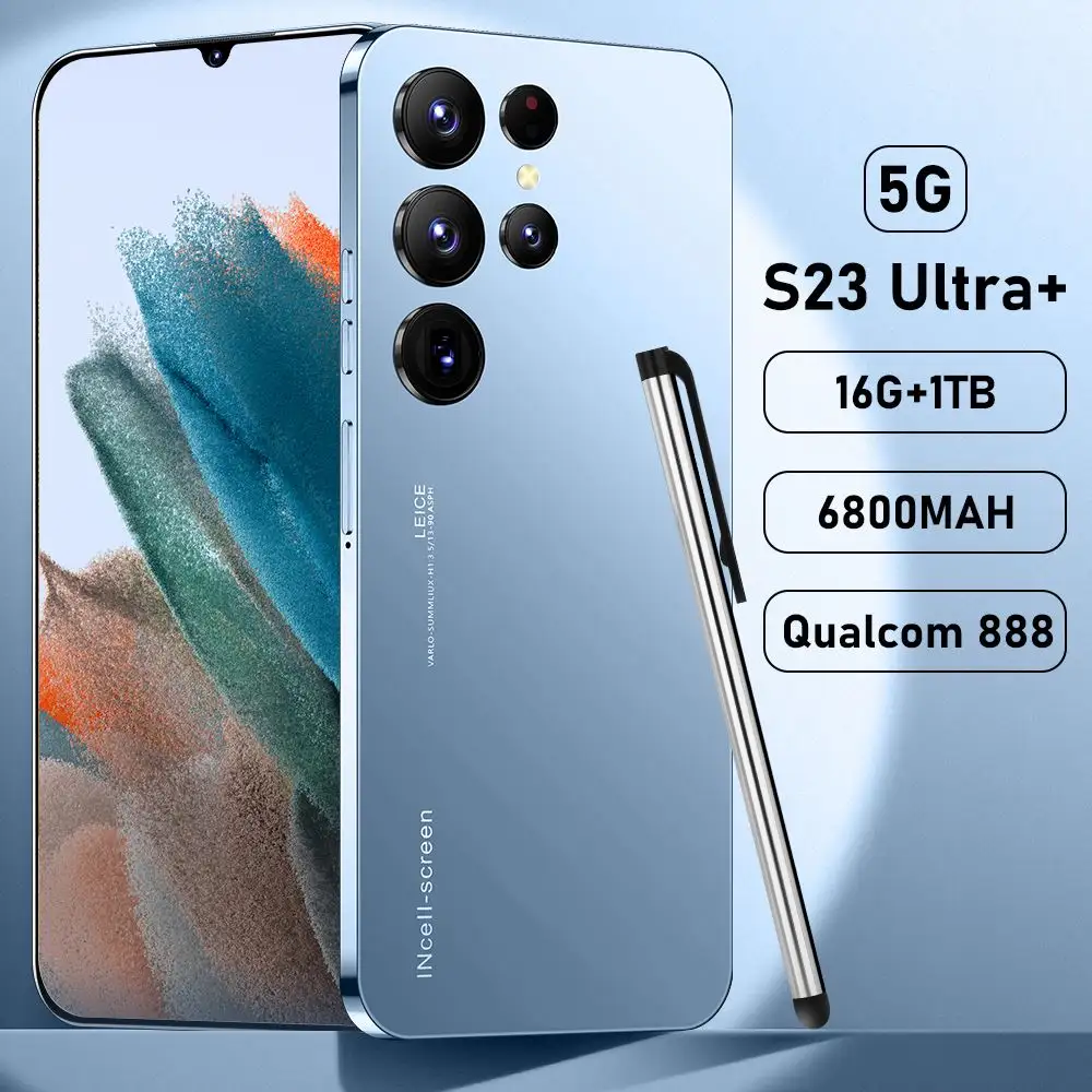 Neue globale Version Gaxlay S23 Ultra Android 12.0 7.3 "Vollbild 16GB 512GB Telefon 100MP Kamera 7300mAh GPS WiFi 5G Smartphone