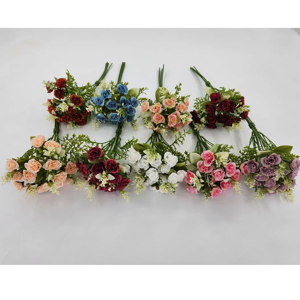 AF23220 artificiale 15 teste piccoli fiori di rosa con accessori per la decorazione dell'hotel del vaso della tavola della casa di nozze