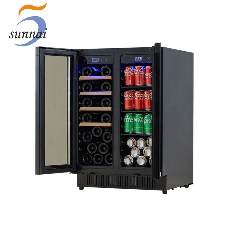 Sunnaiデュアルゾーンコンプレッサー内蔵電気ワインおよび飲料冷蔵庫