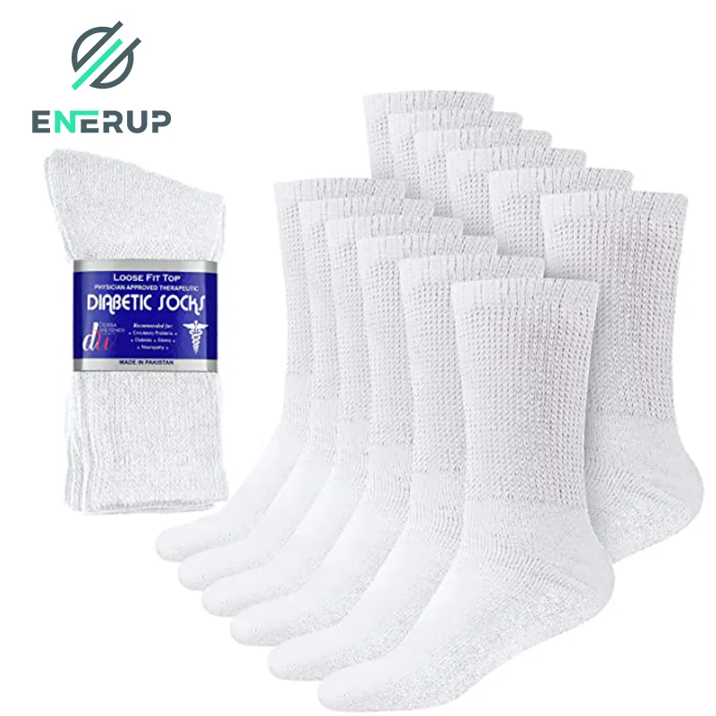Enerup custom cotton moisture wicking keep warm soft toe loose socks crew mid-calf diabetic sock