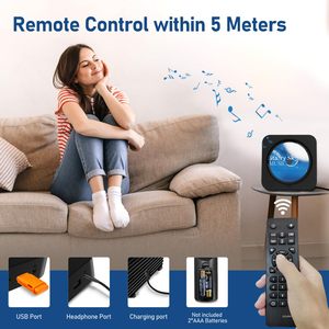 Reproductor de CD con Control remoto inalámbrico portátil, reproductor de CD BT personalizable para el hogar con altavoces, reproductor de Casette de CD de Radio recargable - Product Image 5