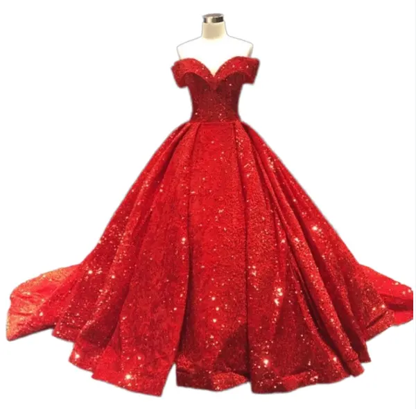 Mode Frauen Hochzeit Maxi kleider Roter langer Schwanz elegantes Ballkleid Italien Schlanke Party Brautkleider