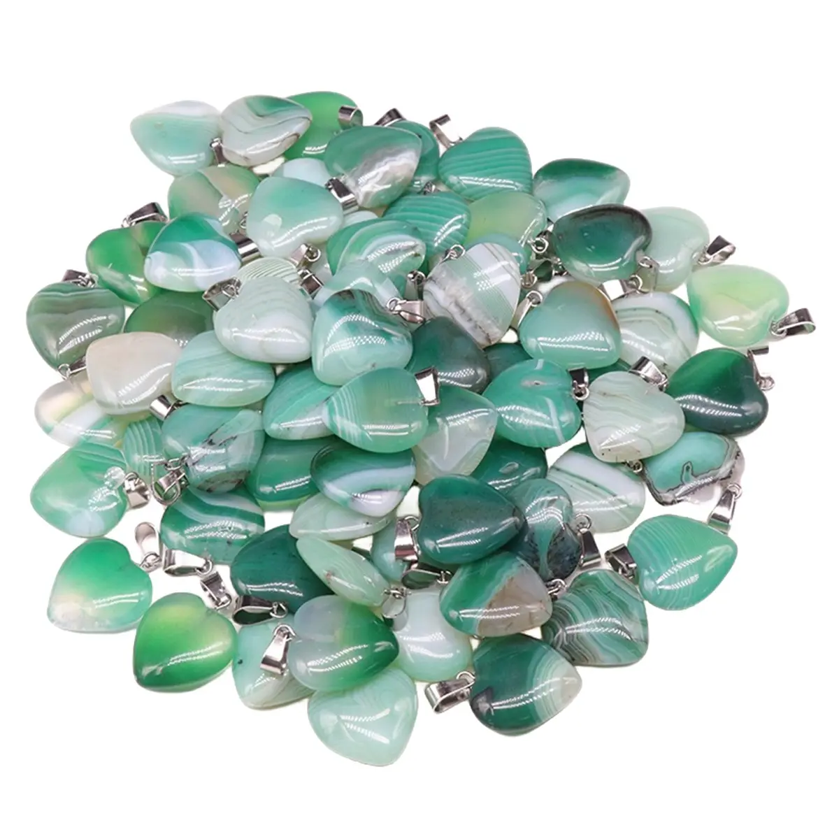 Green Agate Pendants for Women Men Fashion Gemstone Pave Agate Pendant Texture Heart Charms for Jewelry Making Ornaments