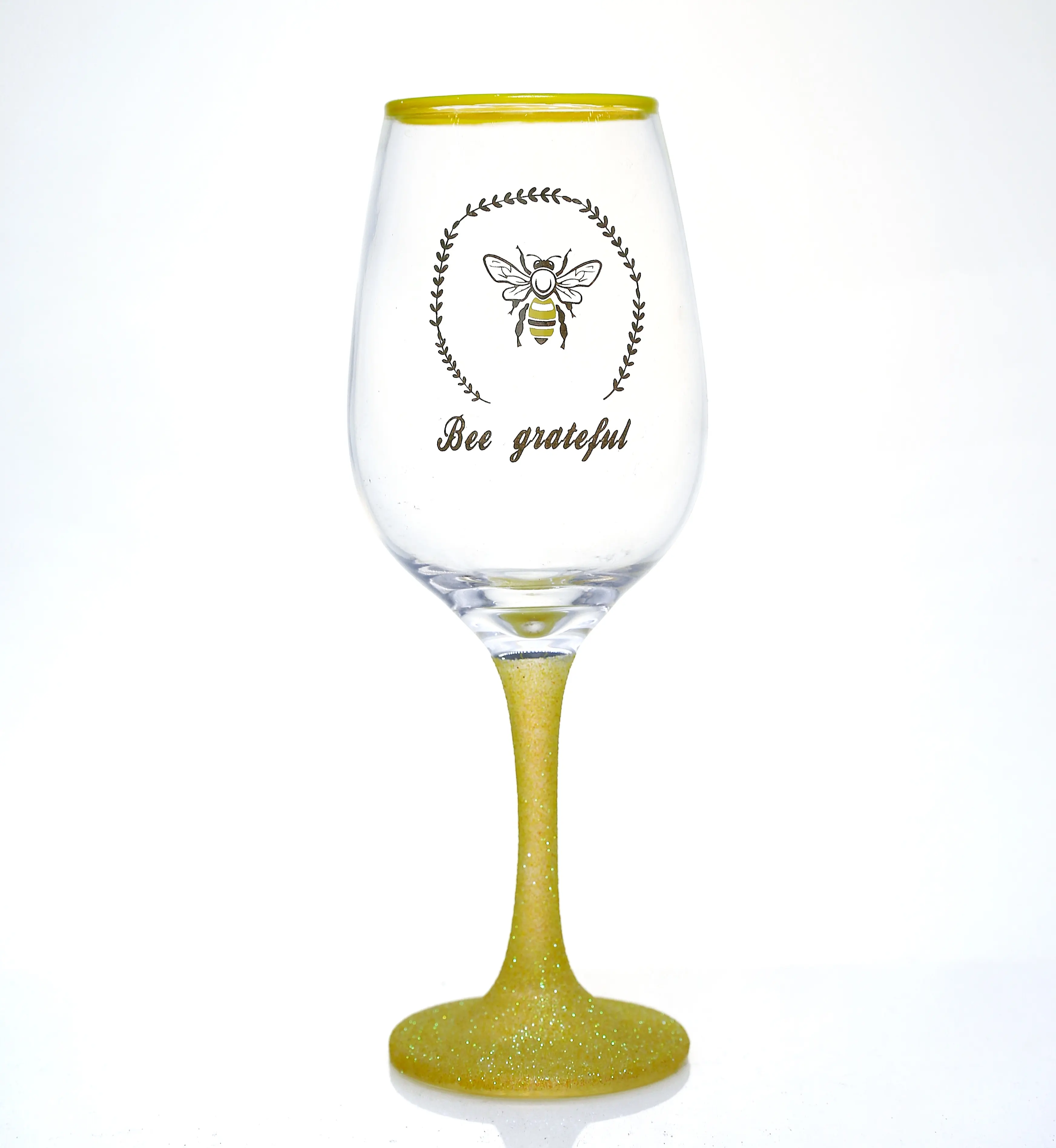 Персонализированный Прозрачный блестящий порошок стеклянный бокал для вина с пчелиным дизайном
