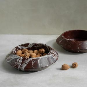 Stonekocc D30x8CM Handmade Rosso <strong>Levanto</strong> Natural Marble Eclipse Bowl Notch Tray for Home Hotel Luxury Store Decor for Storage - Product Image 5