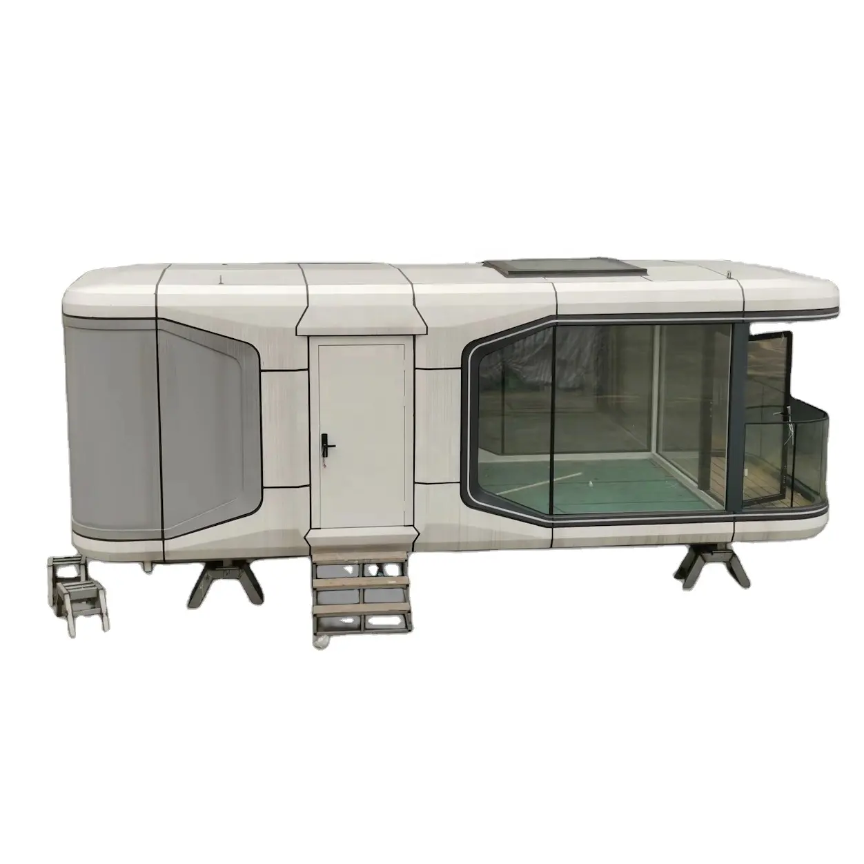 Villa móvil modular de vidrio pequeña prefabricada comercial dirigible pod Hangfa Space Homestay cápsula casa E7