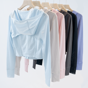 OEM Biểu Tượng Tùy Chỉnh Bán Buôn Chất Lượng Cao Đồng Bằng Dệt Thông gió Lưới Cắt Nửa Zip Sâu V Cổ Của Phụ Nữ Áo - Product Image 3