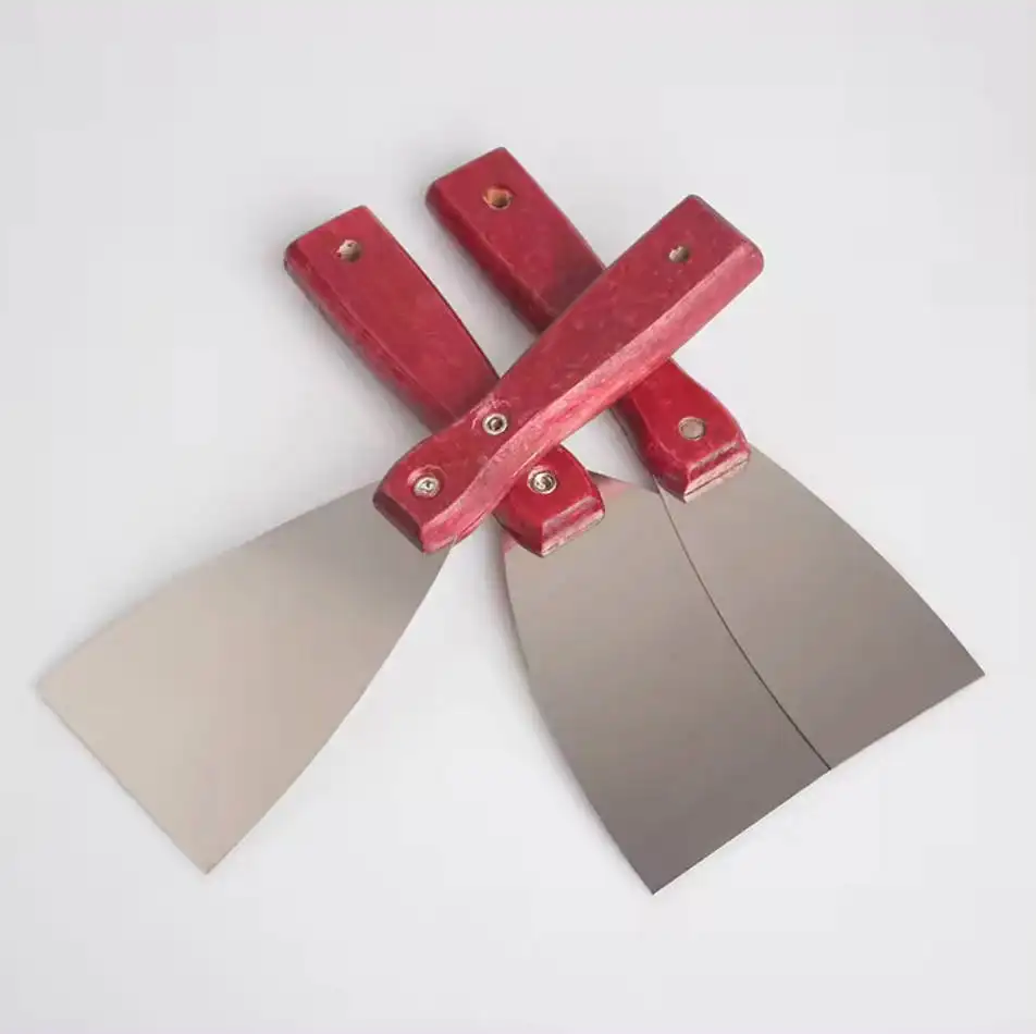 Fabrika kaynağı alçıpan kullanımı ahşap saplı paslanmaz çelik macun bıçağı