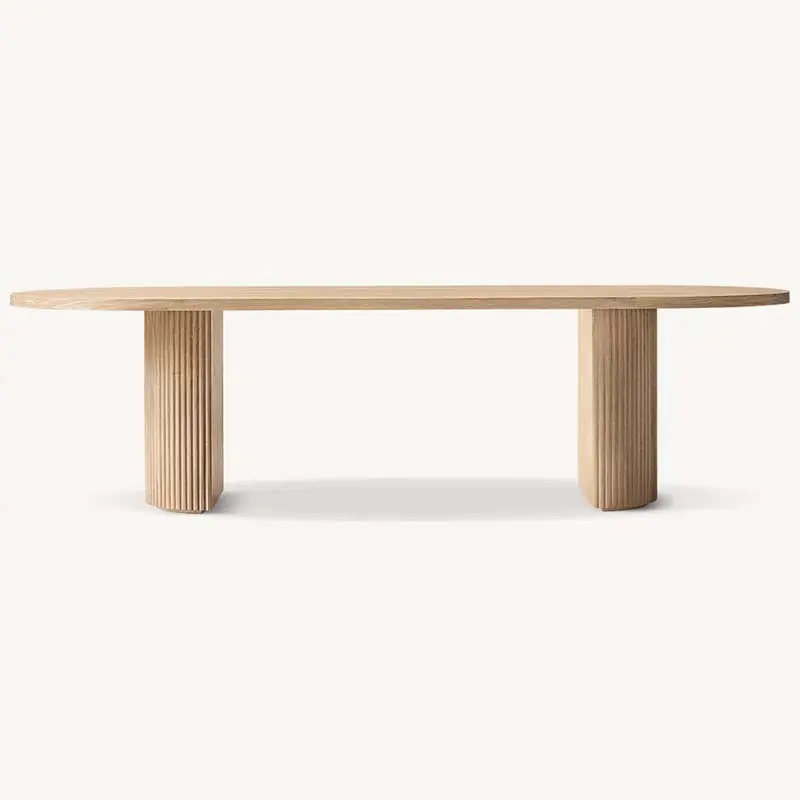 Yeni stil dikdörtgen doğal meşe ahşap yemek masası Modern ahşap yemek masası seti 6 koltuklu