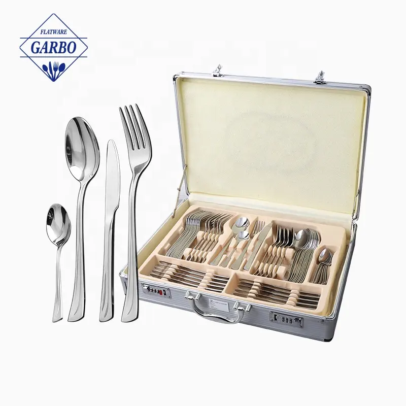 Coffret cadeau en bois, ensemble de couverts en acier inoxydable, 84 pièces, cuillères à pâtes multifonctions, couteau, fourchette, cuillère à thé, couverts de Camping