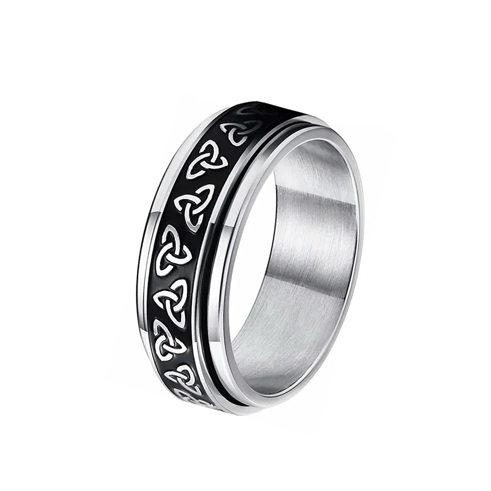 Nuovo 8mm in acciaio inossidabile oro nero olio triangolo celtico nodo rotante anello rotante anelli in acciaio inossidabile