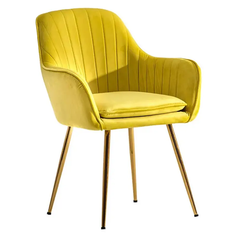 Kain beludru Nordik perabot desain mewah Modern murah kursi ruang tamu berlapis kain kursi makan dengan kaki logam emas