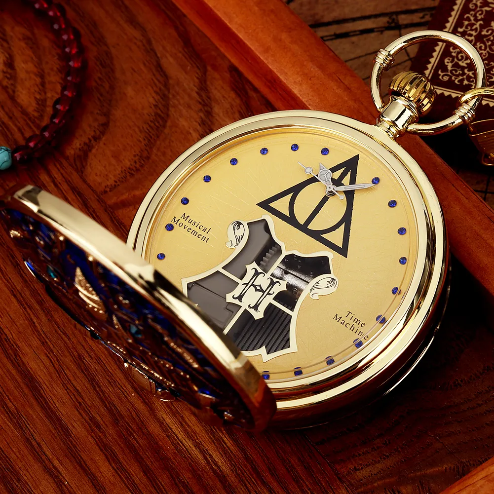最高のギフトマジックスクールをテーマにしたヴィンテージ音楽時計ボックスチェーン付き音楽懐中時計