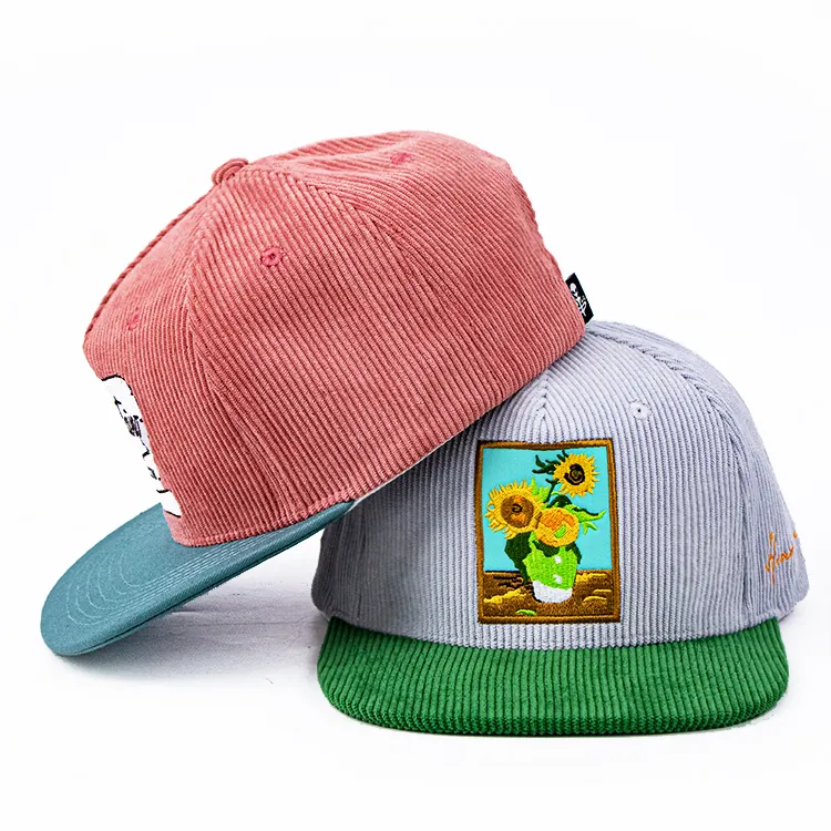 5 Panel zweifarbige Snapback Hip Hop Kappe Großhandel Stickerei Patch Logo Cord benutzer definierte Snapback Hut