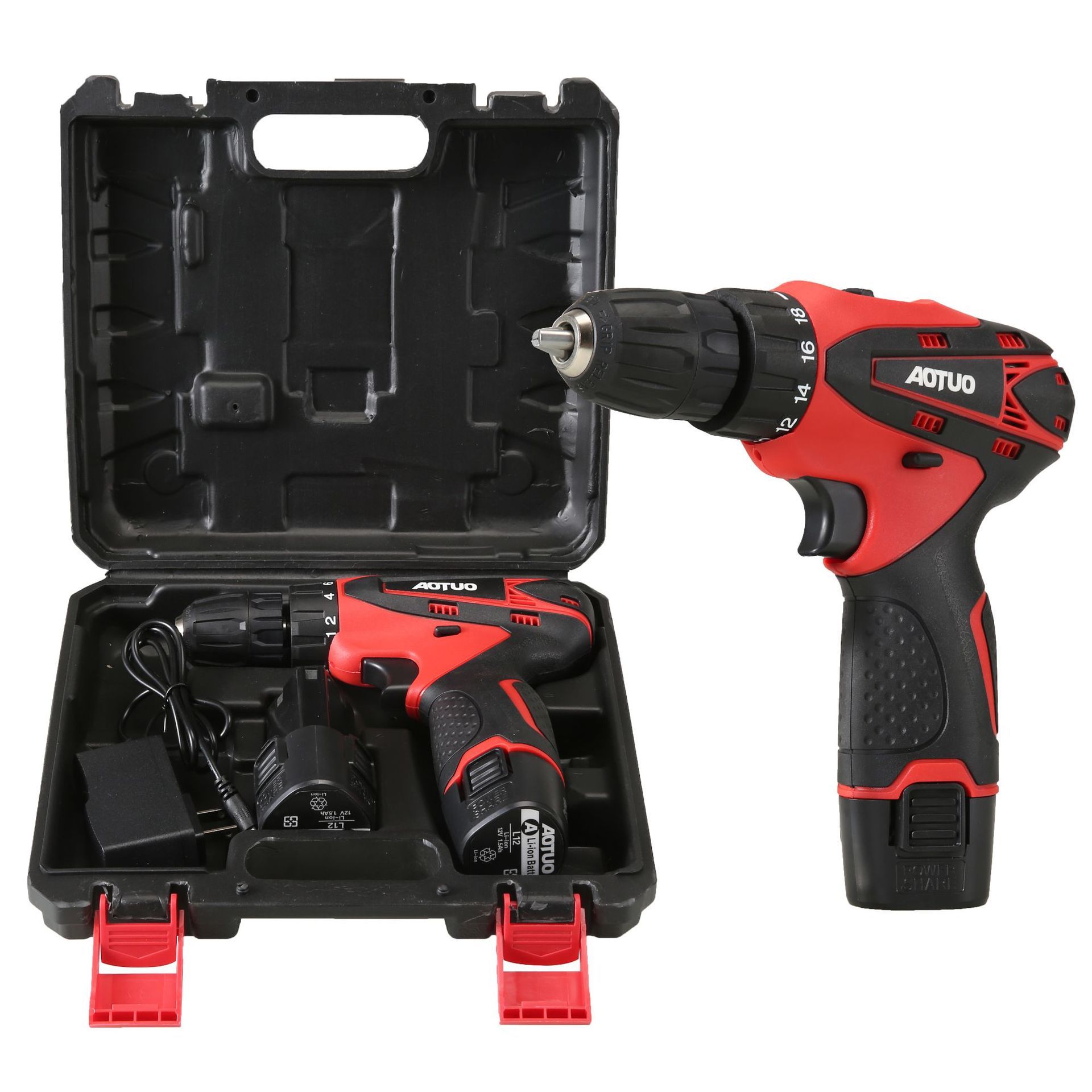 Red 12V two-power one-charge toolbox flat plug