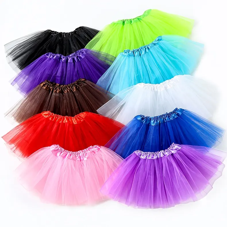 Vestido tutu de balé de 3 camadas de 15 cores para meninas, saia de meio comprimento de qualidade gaze infantil, saia fofa de bebê, moda verão por atacado