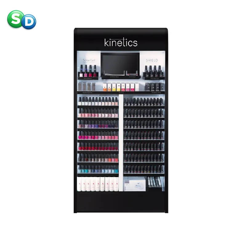 Moderna marca beleza loja de maquiagem produtos promocionais publicidade unha polonês vitrines cosméticos display stand rack