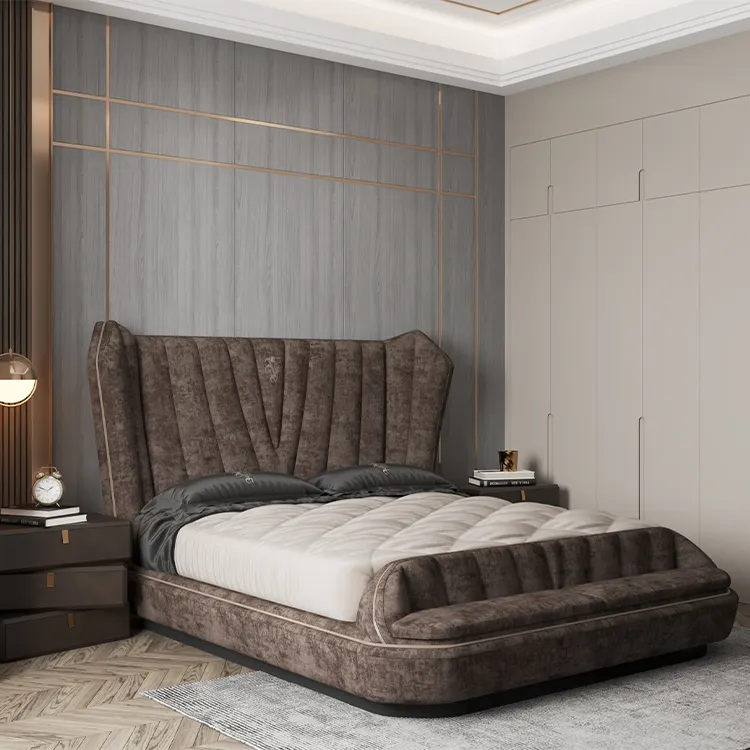 Luxe cuir dos super kingsize cadre lit en cuir 1.8 m double échantillon conception chambre à coucher ensemble meubles lit king size