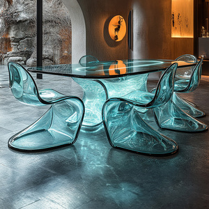 Hotel de gama alta restaurante resina transparente personalidad creativa glaciar redondeado Rectangular mesa de comedor - Product Image 1