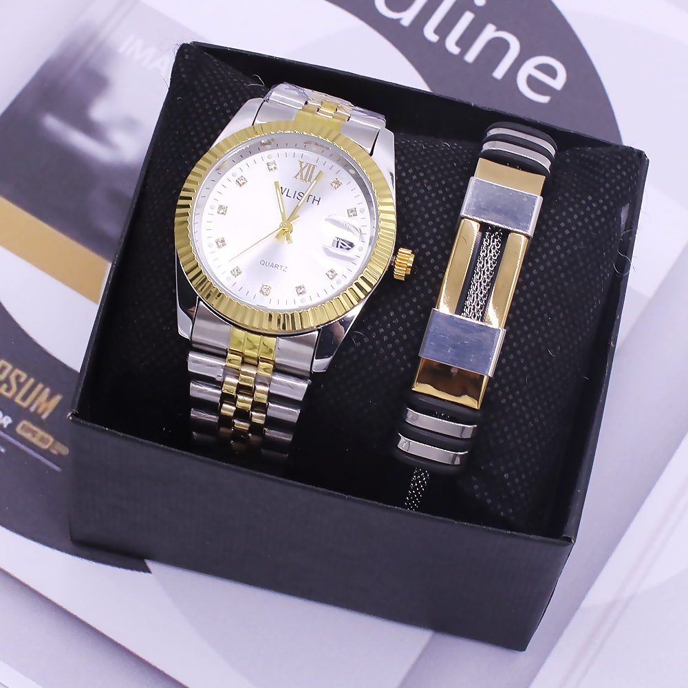 white-faced men's watch + cool bracelet + box