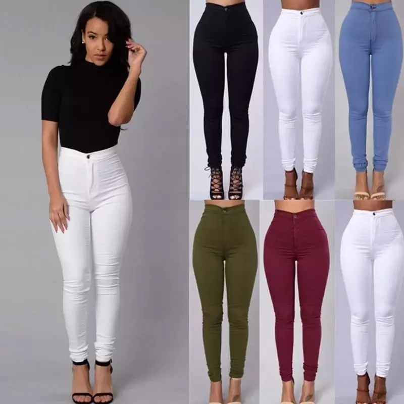 Venta al por mayor de las mujeres estiramiento de cintura alta de color caramelo estiramiento de color sólido pantalones OEM mujeres lápiz pantalones Casuales