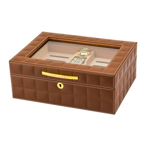 ארז עץ סיגר <span class=keywords><strong>Humidor</strong></span> עם חלון גלוי, מדדי לחות, ומכשיר אדים סיגר קופסא עור