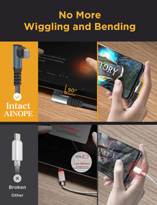 优质材料usb a至90度usb c电缆直角设计尼龙编织usb a至c型电缆快速充电手机 - Product Image 5