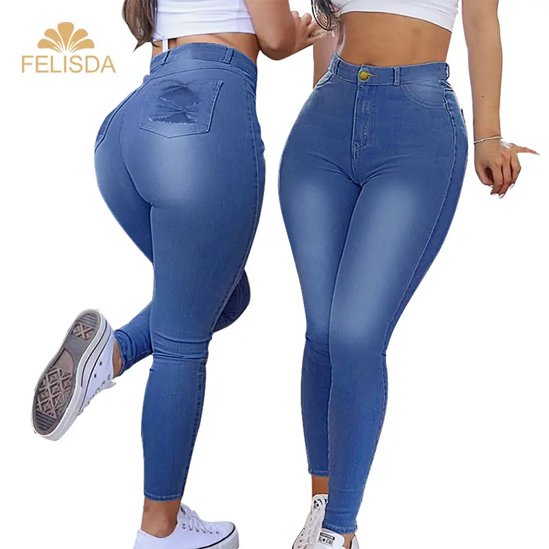 Serré bleu femmes Jean pantalon Vintage corée Streetwear taille haute Denim pantalon en détresse maigre femmes Denim jean