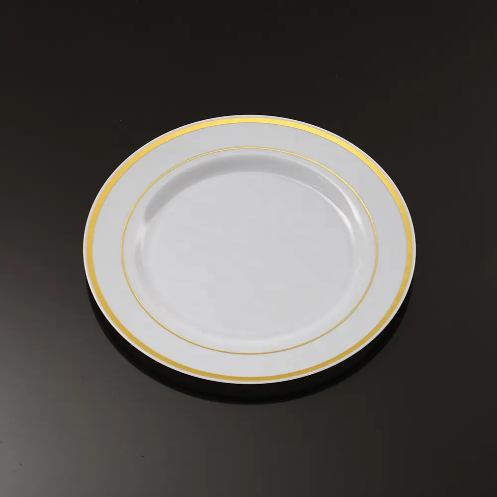 Plateau Assiettes Bols Or Assiette En Céramique Plat Vaisselle En Plastique Accepter Réutilisable Résistant À La Chaleur En Plastique PS Partie Ronde Or Blanc