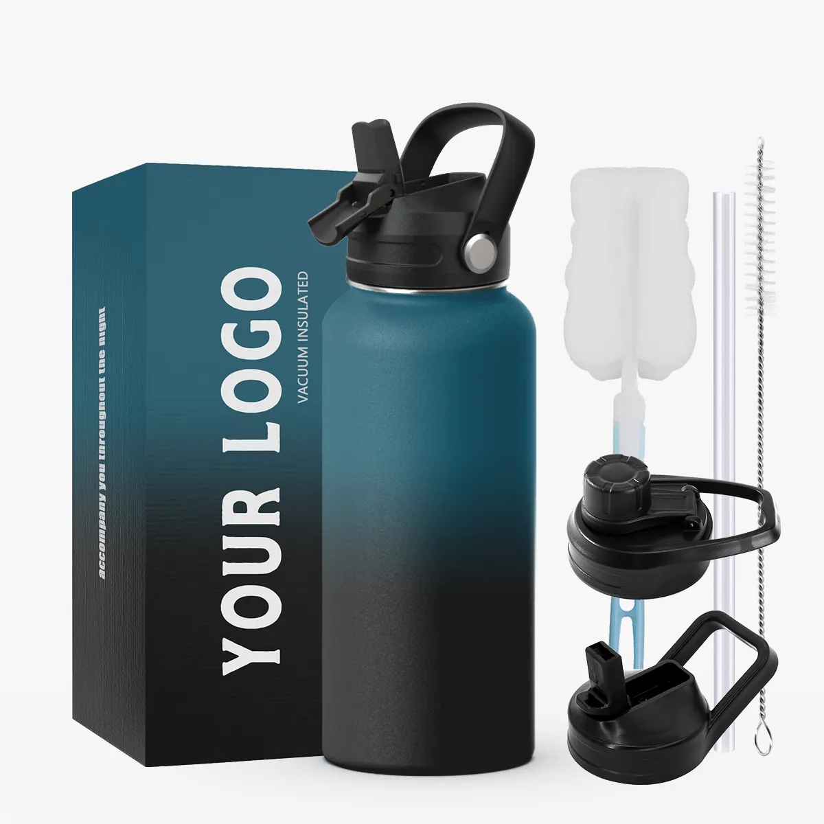 Bouteille d'eau pour sport, flacon en acier inoxydable, de 12oz, 32oz, 40oz, 64oz, avec couvercle à poignée, nouveau Design