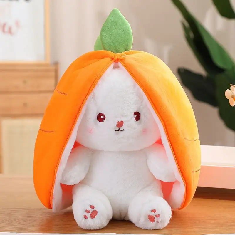 Venda quente macio kawaii bonito plushie morango cenoura coelho travesseiro almofada recheado fruta animal brinquedo de pelúcia Coelho