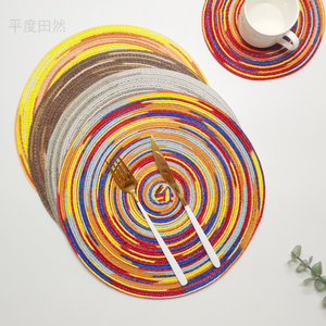 编织餐桌餐垫和杯垫，圆形棉餐桌垫防滑耐热餐垫易于清洁 - Product Image 4