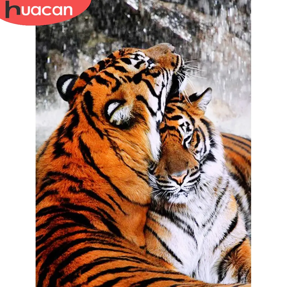 HUACAN 5D Neve Diamante Pintura Inverno Ponto Cruz Bordado Kit Animal Mosaico Tigre Imagem De Strass Wall Art