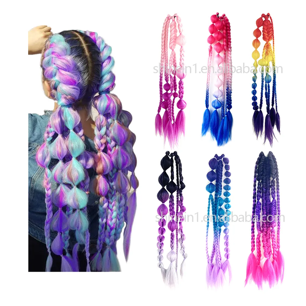 Moda 24in Color gradiente hecho a mano linterna burbuja trenzas extensión de cabello Ombre Twist trenzas sintéticas de cola de caballo