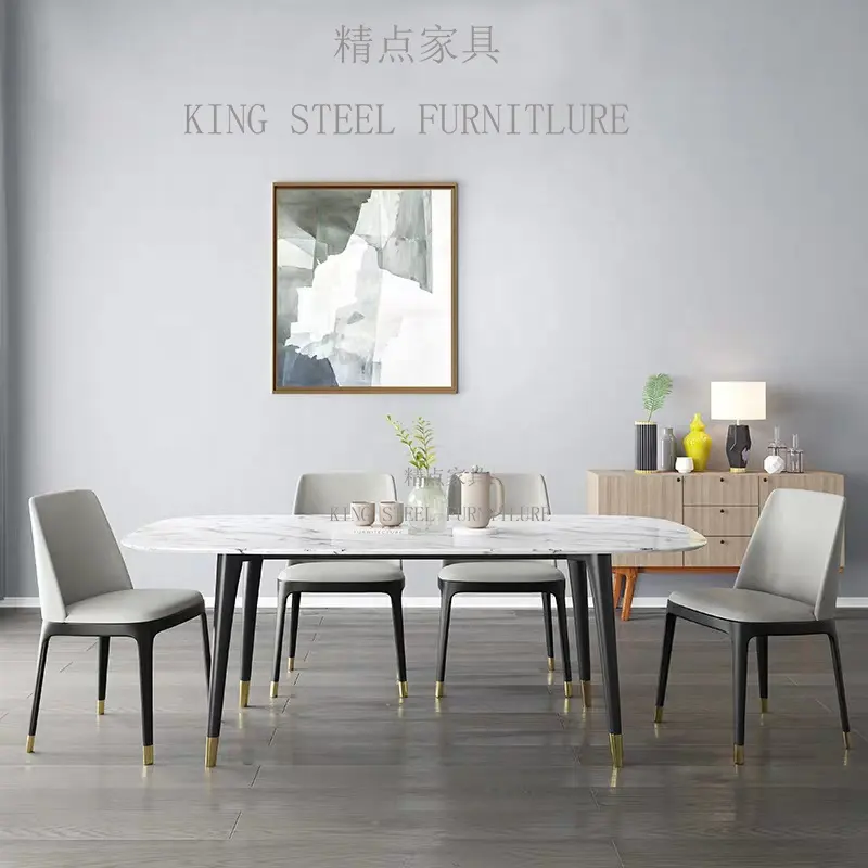 Modern dining table with 6 chair for dining room furniture sintered stone marble dinning table metal leg luxury dining table set