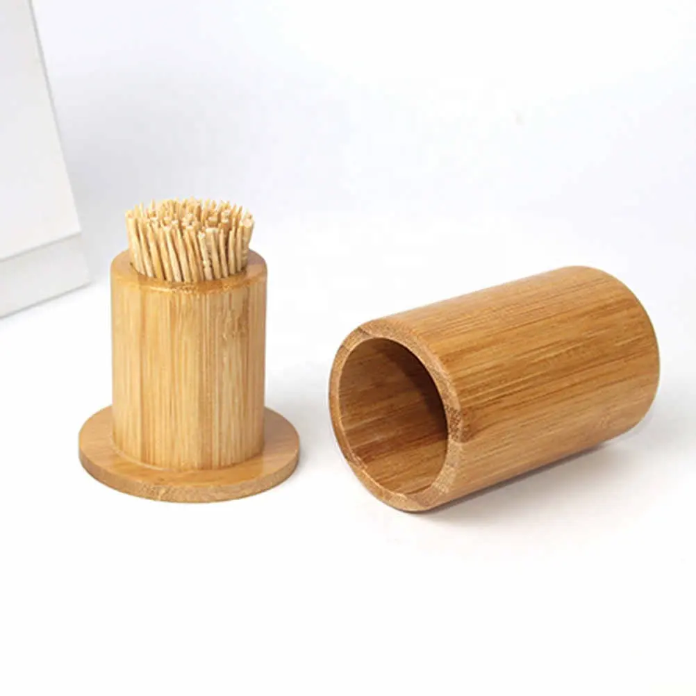 Boîte pour l'organisation de la cuisine, mignon porte-cure-dents en bois de bambou sculpture cure-dents boîte de rangement Portable