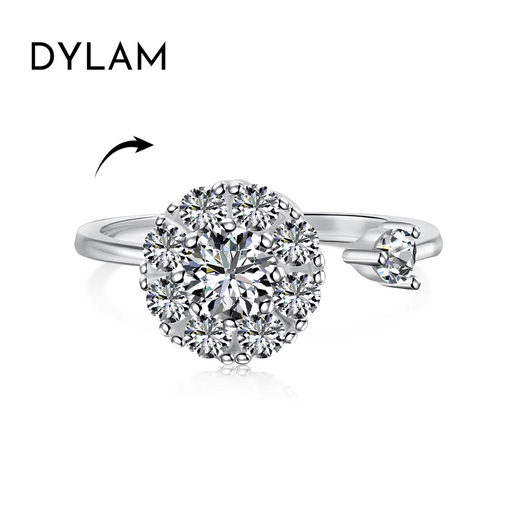 Dylam Fashion Anxiety Rings Sterling Silver Rhodium 18K Gold Plated 0.5ct 5A Cubic Zirconia Spinning Daily Dress Up Women Ring