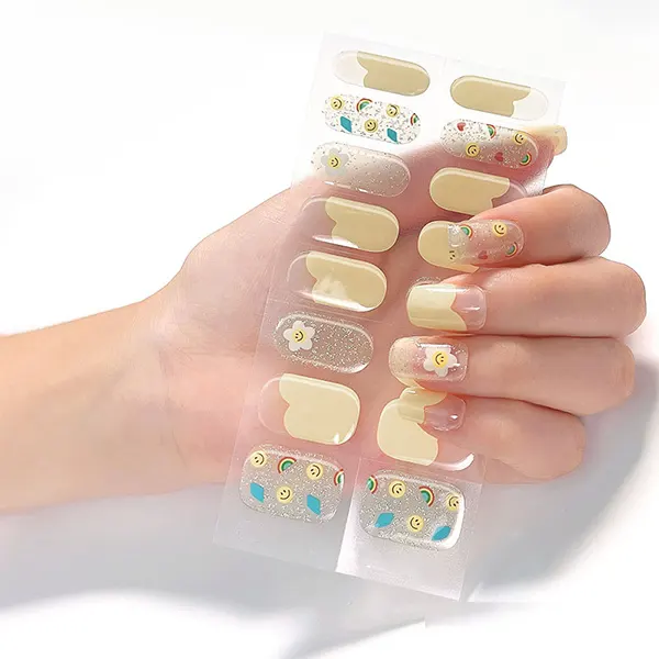 BEAU FLY Nuevo producto DIY Diseños Amarillo Sonrisa Cara Gel Esmalte de uñas Pegatinas Led Semicurado Gel Nail Wraps UV