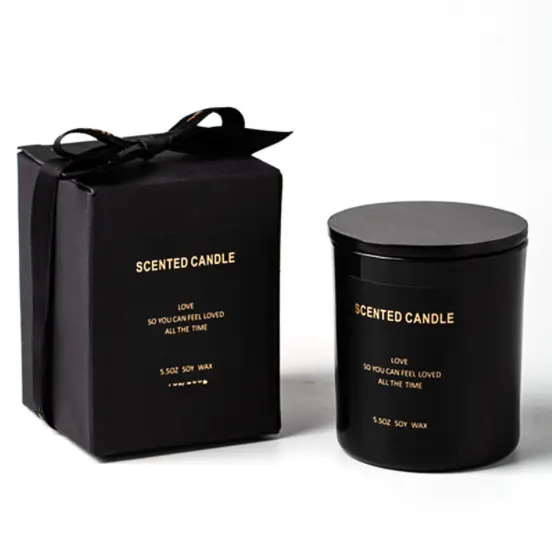 Recipiente vazio de luxo personalizado, recipiente de vidro preto fosco 8 oz 10 oz 14 oz com tampa e caixa para decoração de velas