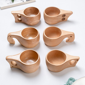Nordic Style Handmade Natural Beech Wood Finnish <strong>Cup</strong> With Handle Outdoor Portable Wooden Coffee Mugs - Product Image 1