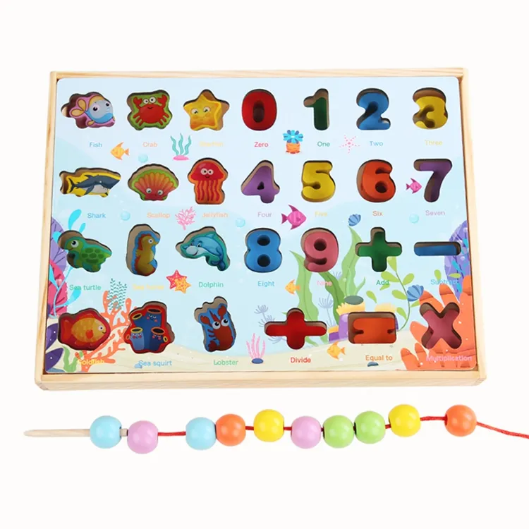 Juguete educativo tráfico de animales de madera cuentas de frutas clasificación Threading Toys forma a juego rompecabezas caja de juguete