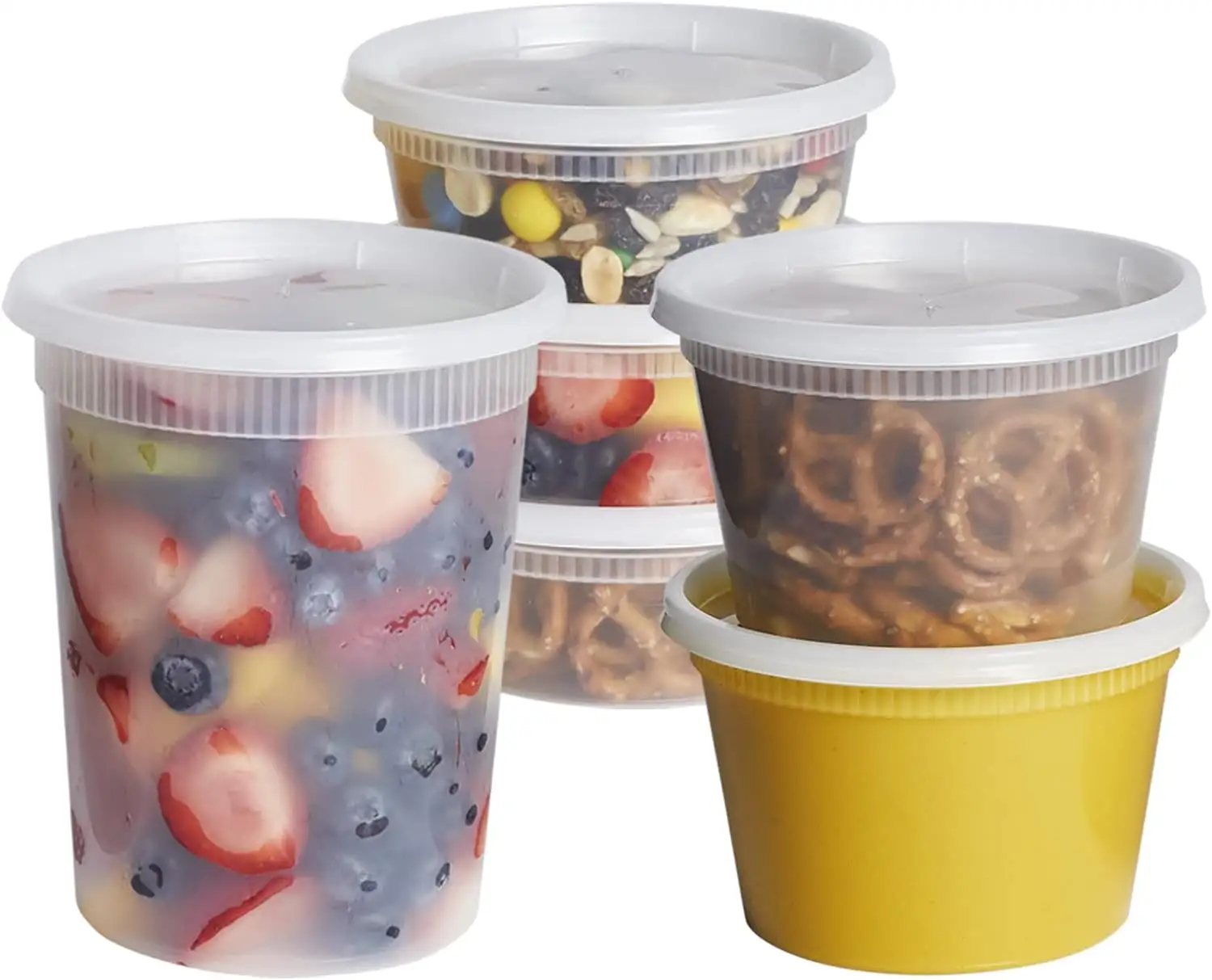 Tazón de almacenamiento de sopa de plástico seguro para microondas, taza Deli, contenedor de comida Deli con tapa hermética